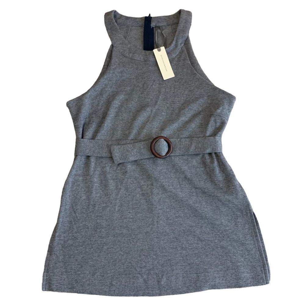 NWT Anthropologie women's round neck belted tank top size small blue pique